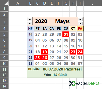 Excel Takvim Ndir Excel Depo