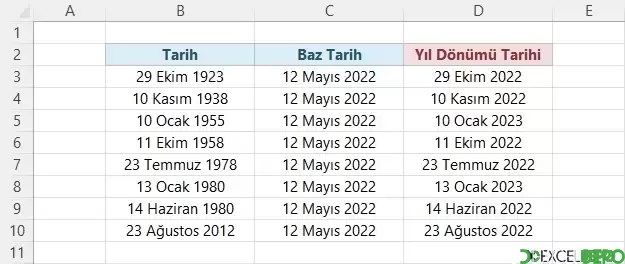 Sonraki Yıl Dönümü Tarihini Bulma