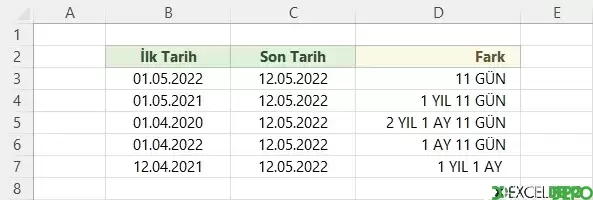 İki Tarih Arası Fark Hesaplama