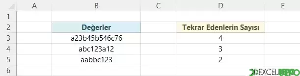 Hücredeki Tekrar Eden Sayıların Adetlerini Bulma