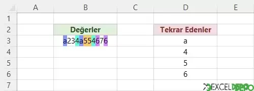 Hücre İçindeki Tekrar Eden Değerleri Listeleme