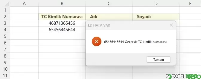 Hatalı TC Kimlik Numaralarını Engelleme
