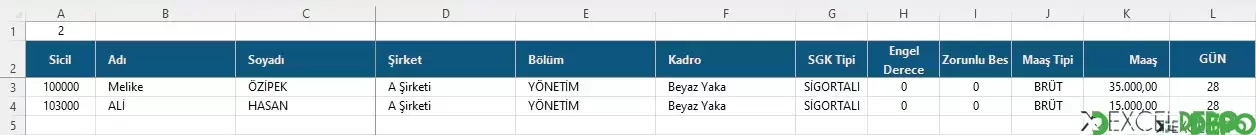 Şubat Ayı Bordro Hesaplama Sayfası