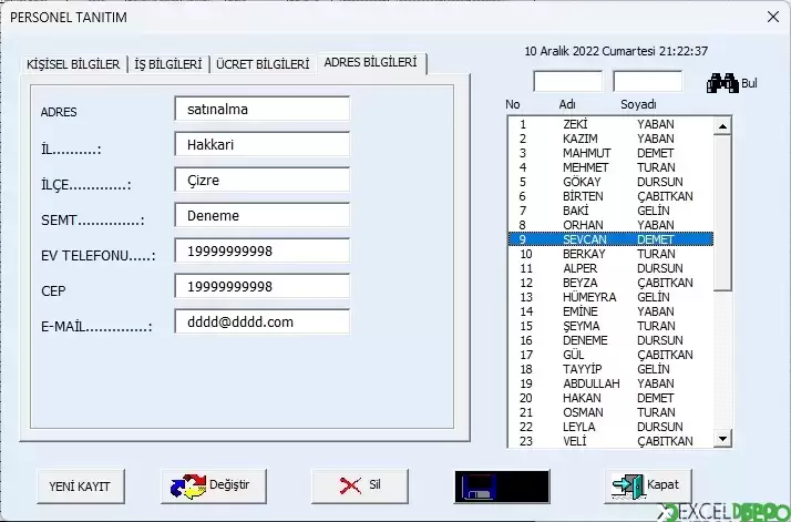 Personel Kayıt Takip Programı