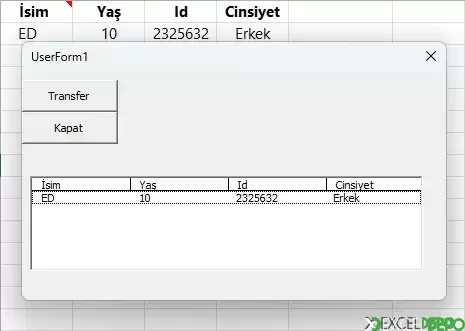 ListBox Nesnesinden Başka Sayfaya Kayıt Etme