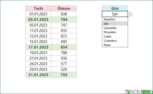 Haftanın Belirli Gününü Vurgulama