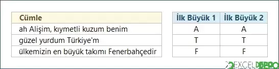 Hücredeki İlk Büyük Harfi Bulma