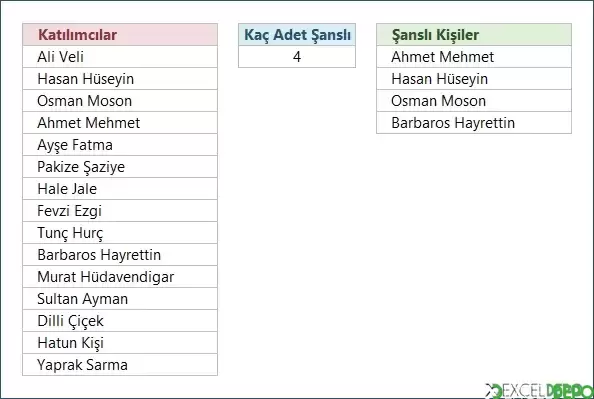 Dosya 'Excel Fonksiyonları ile Basit Kura Çekme'