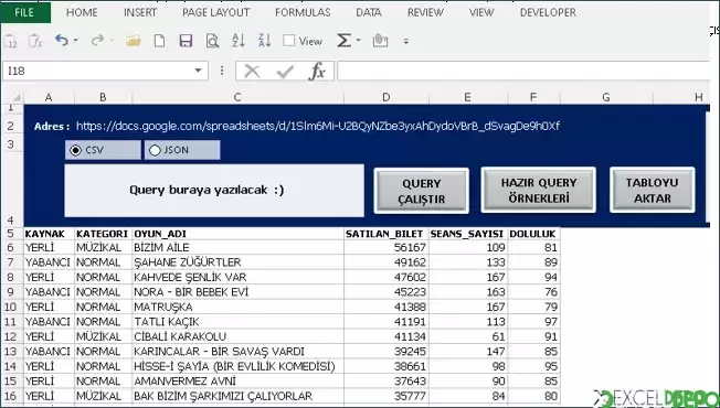 Google Visualization API Query ile Veri Aktarma