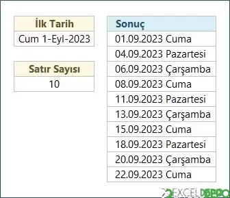 İstenen Günlere Ait Tarihleri Listeleme