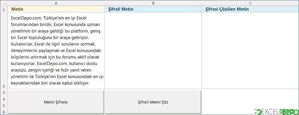 Excel ile Metin Şifreleme