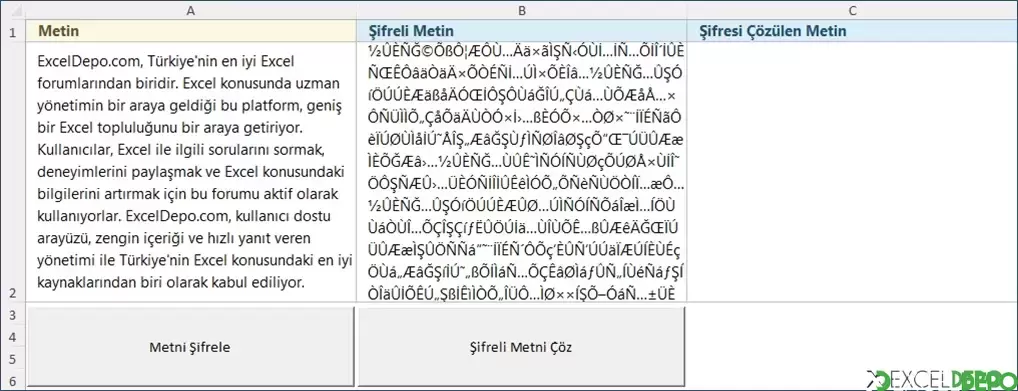 Excel ile Metin Şifreleme