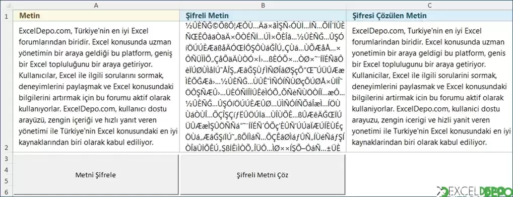 Excel ile Metin Şifreleme