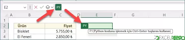 Python Formülü Ekleme