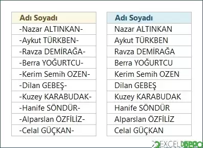 Baştaki ve Sondaki Tire İşaretlerini Kaldırma