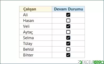 Yerleşik Onay Kutuları Ekleme