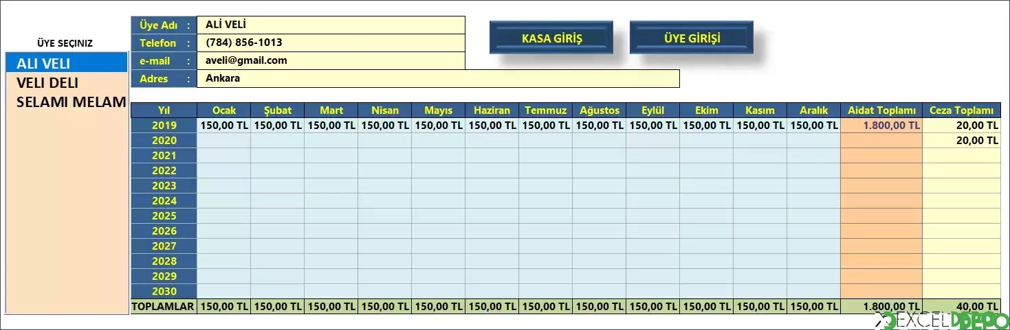 Aidat Takip Excel Çizelgesi