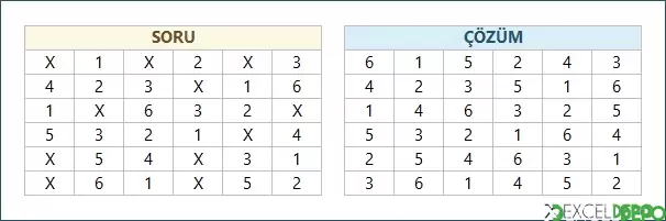 Excel Formülleri ile Sudoku Çözme