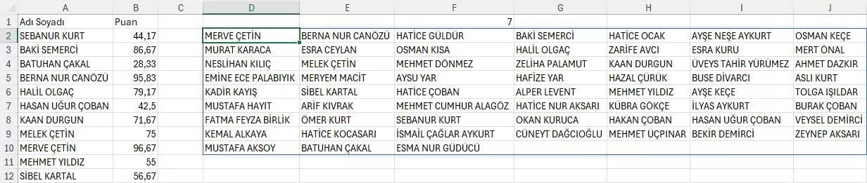 Başarı Sırasına Göre Gruplama Yapma