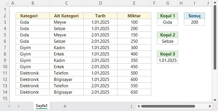 Birden Çok Koşula Dayalı Olarak Değerleri Toplama