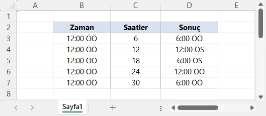 Zamana Ondalık Biçimde Saat Ekleme