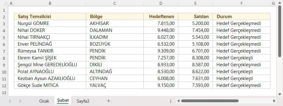 Şubat Ayı Satış Verileri