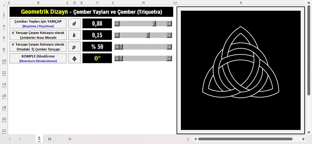 Çember ve Çember Yayları ile Triquetra Oluşturma