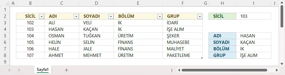 Tablolarda İki Yönlü Arama Yapma