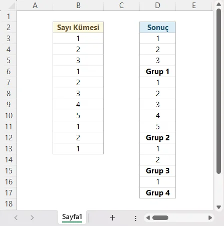 Tekrar Eden Sayılara Grup Adı Verme