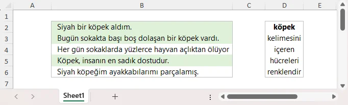 Herhangi Bir Kelime İçeren Hücreleri Vurgulama