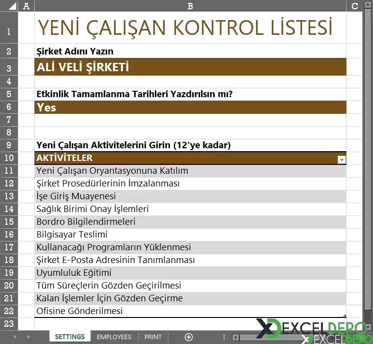 Yeni Çalışan Kontrol Listesi Oluşturma Tanımlar