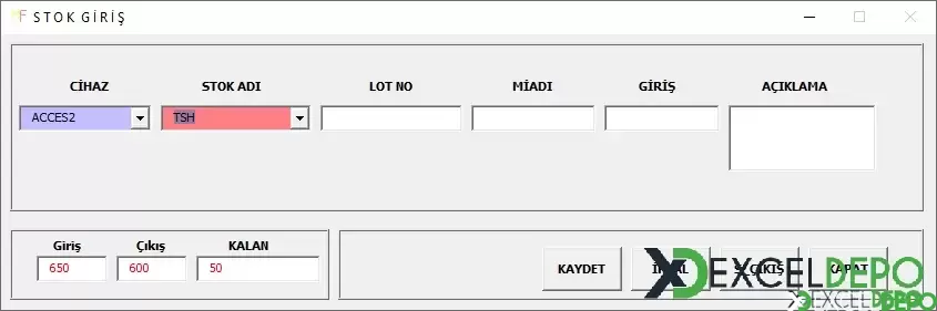 Excel ile Stok Takibi