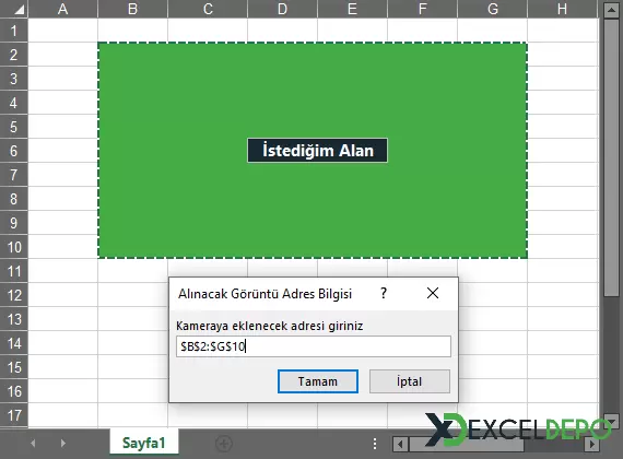 Dosya 'Excel Sayfasının Ekran Görüntüsü Alma'