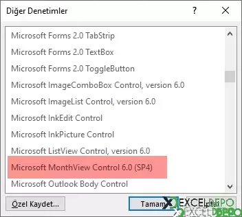 Excel Tarih Seçici Ekleme