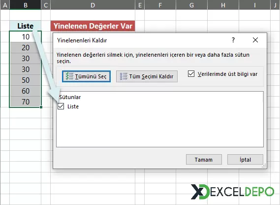 Excel Yinelenenleri Kaldır-4.webp