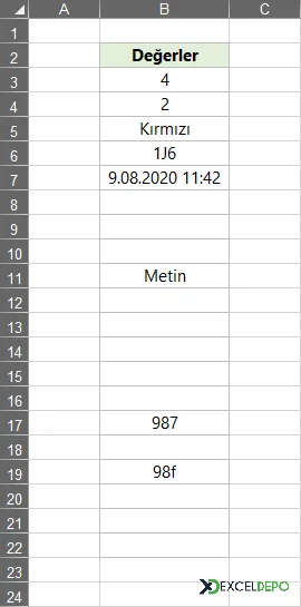 Metin Biçimindeki Değerleri Renklendirme