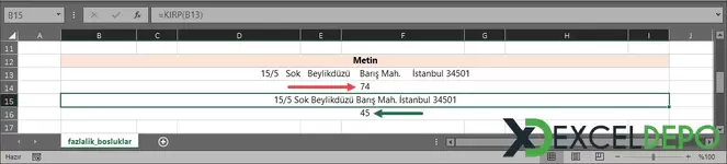 KIRP Formülü ile Baştaki ve Sondaki Boşlukları Kaldırma