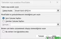 Tablodan veya Aralıktan Özet Tablo Seçme
