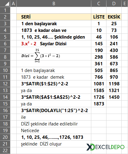 Excel Eksik Sayıları Bulma