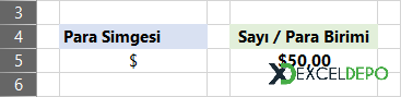 Hücredeki Para Simgesini Kullanma