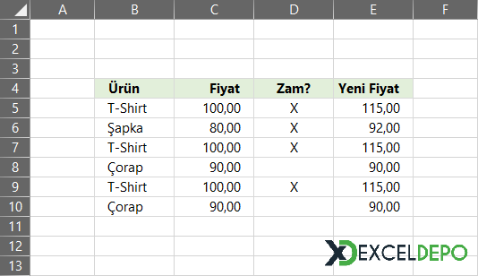 EĞER ve YADA Formüllerinin Birlikte Kullanımı