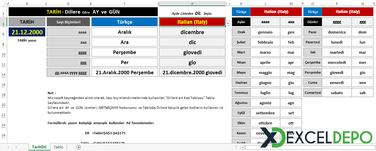 Dillere Göre Ay ve Gün İsimleri