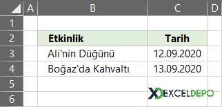 Excelde Sadece Hafta Sonu Tarihlerinin Yazılması