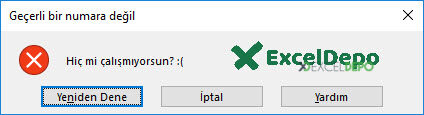 Veri Doğrulama Hata Uyarısı